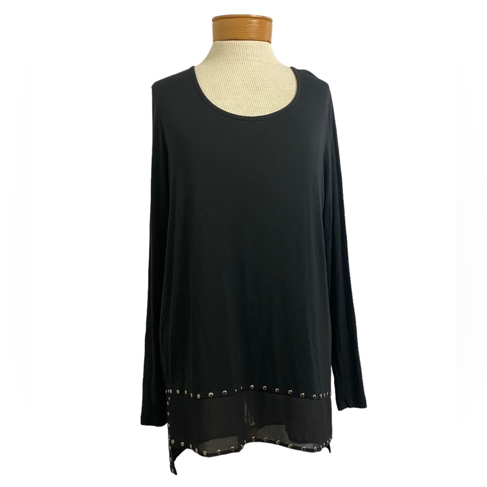 Earl Jeans, Black Tunic Sheer Bottom  Silver Studs Med